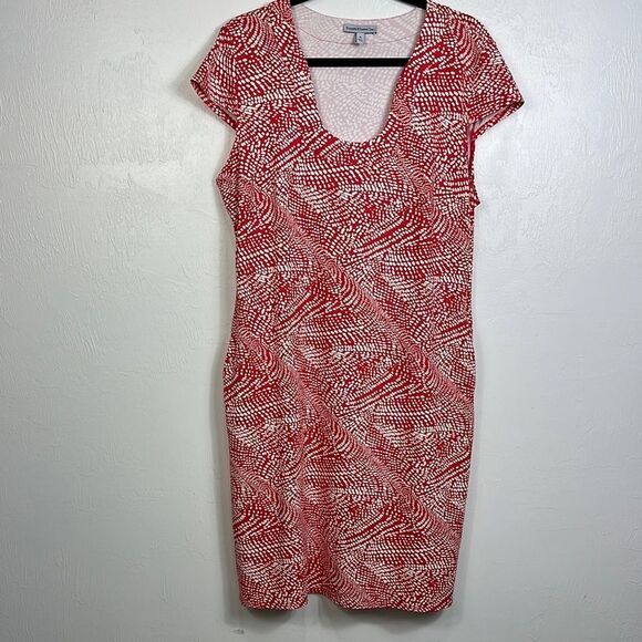 Sunsets & Sweet Tea Pockets Red White Patterned Anywhere Dress Size XL - Picture 1 of 10